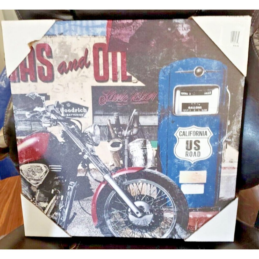 NEW Fine Art Canvas VINTAGE Road Trip Motorcycle Wall Art Man Cave BIKER